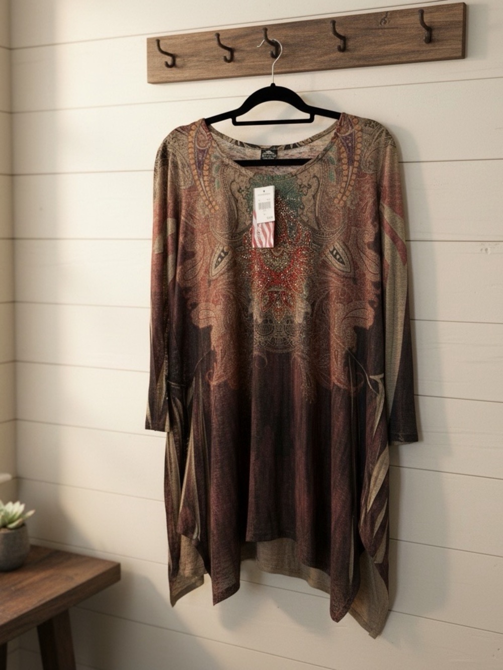 Cal Style Tunic Top Womens XL Boho Paisley Medallion  Hem NWT